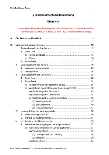 56 Schuldrechtsmodernisierung Übersicht - Prof. Dr. jur. Günter Reiner