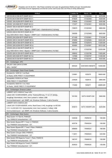 Lieske Elektronik Preisliste - Lieske-Elektronik e.K.
