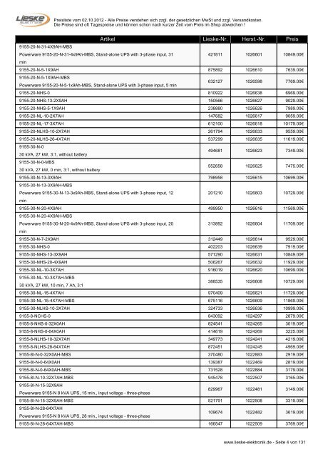 Lieske Elektronik Preisliste - Lieske-Elektronik e.K.