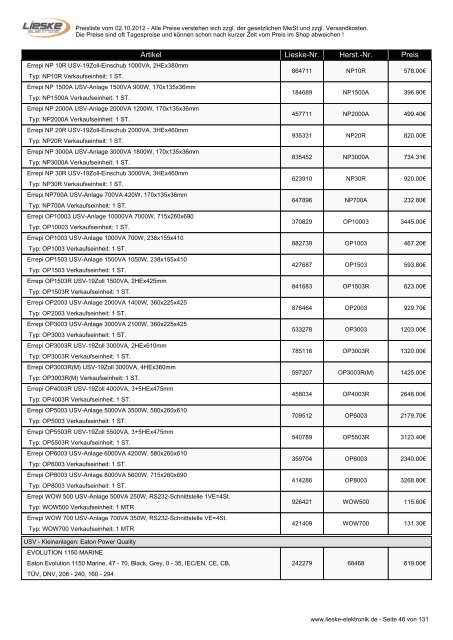 Lieske Elektronik Preisliste - Lieske-Elektronik e.K.