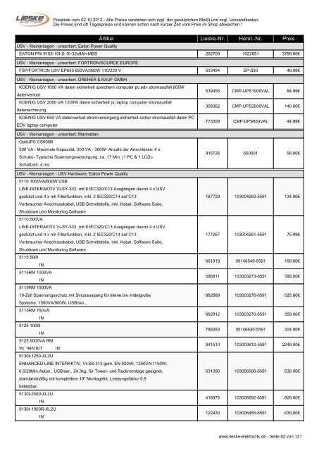 Lieske Elektronik Preisliste - Lieske-Elektronik e.K.
