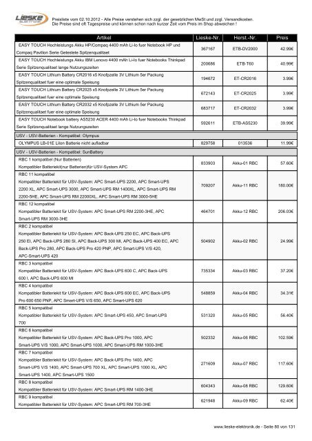 Lieske Elektronik Preisliste - Lieske-Elektronik e.K.