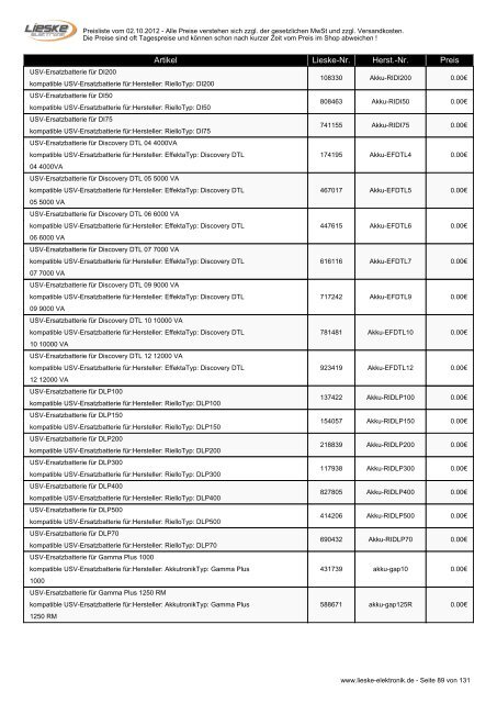 Lieske Elektronik Preisliste - Lieske-Elektronik e.K.