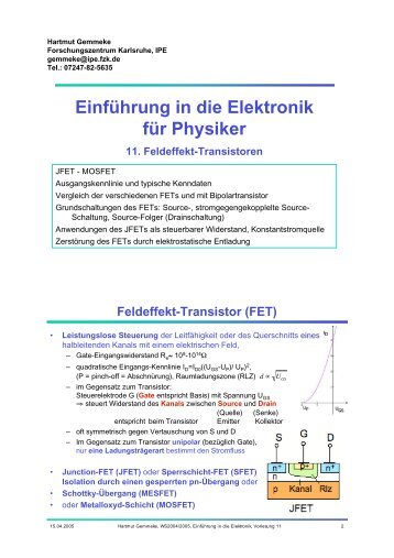 Einführung in die Elektronik für Physiker 11. Feldeffekt ... - FZK