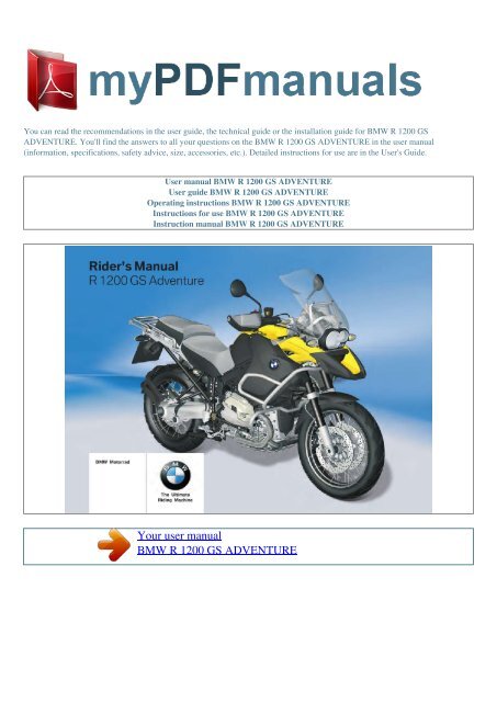 User manual BMW R 1200 GS ADVENTURE - MY PDF MANUALS