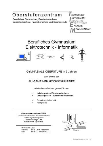 Berufliches Gymnasium Elektrotechnik - Informatik - OSZ - Tiem