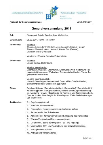 Generalversammlung 2011 - IG Walliseller Vereine