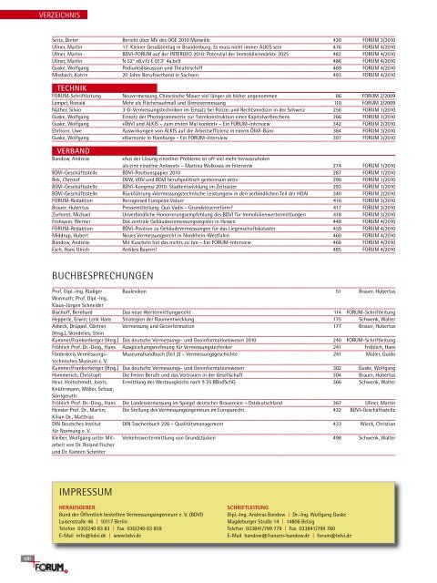 Verzeichnis der Beiträge im FORUM von 2009/2010 | www.bdvi-forum.de