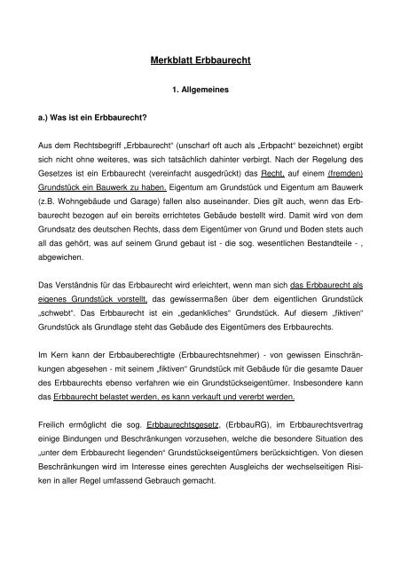 Merkblatt Erbbaurecht - Notare Dr. Wahl und Dr. Adrian