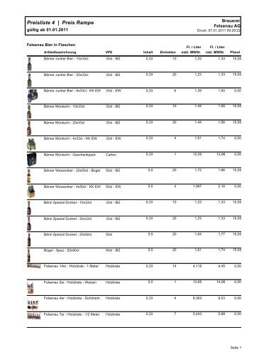 Preisliste 4 | Preis Rampe - Brauerei Felsenau AG