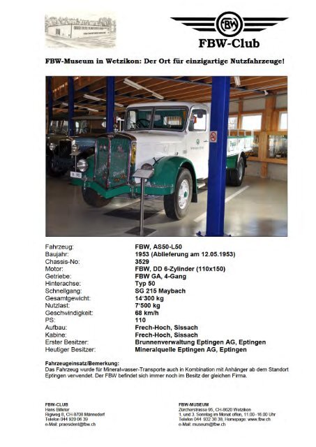 FBW Lastwagen AS50-L50, Chassis 3529 Jg. 1953 - Fbw-Club