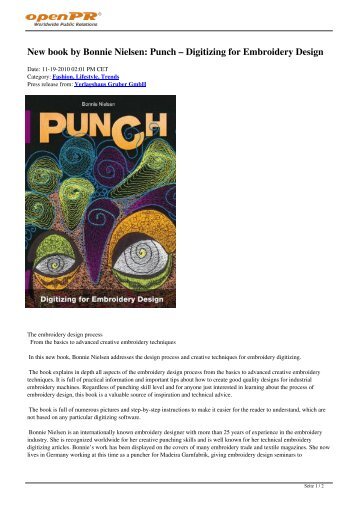 New book by Bonnie Nielsen: Punch – Digitizing for ... - openPR.com