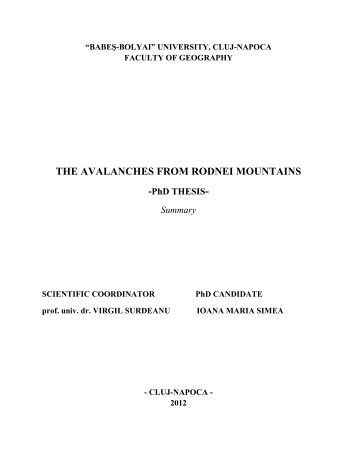 the avalanches from rodnei mountains - Institutul de Studii Doctorale