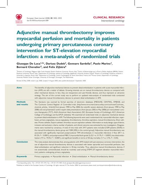 Adjunctive manual thrombectomy improves myocardial perfusion ...
