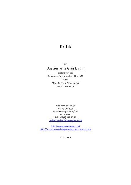 Kritik am Dossier Grünbaum (pdf, 1580kb) - Art Stolen From Fritz ...