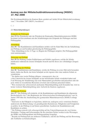 Auszug kantonale Mittelschuldirektionsverordnung Misdv - fgb.ch