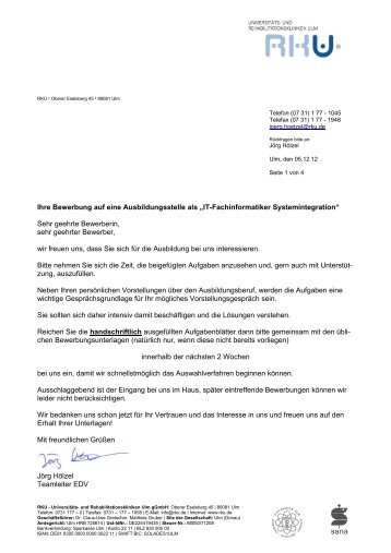 Ihre Bewerbung auf eine Ausbildungsstelle als „IT ... - RKU