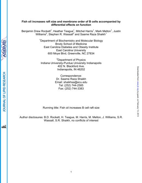 Fish oil increases raft size and membrane order of B cells ...