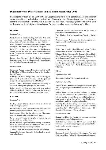 Diplomarbeiten, Dissertationen und Habilitationsschriften 2001