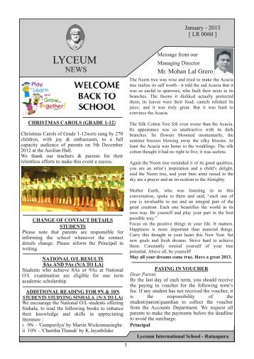 Newsletter - Lyceum International School