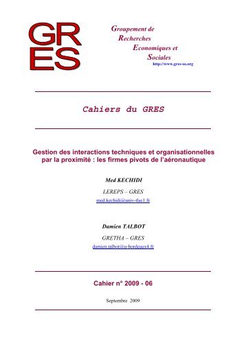 Cahiers du GRES - Université Montesquieu - Bordeaux IV
