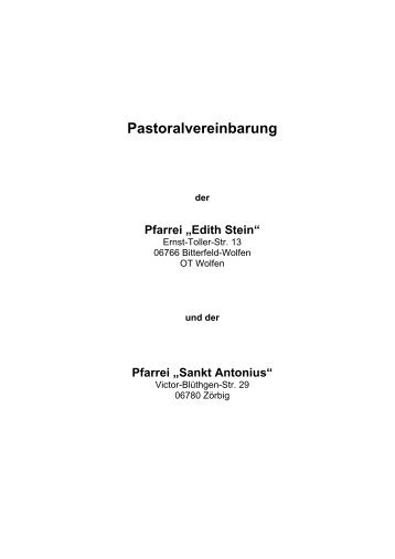 Pastoralvereinbarung - Pfarrei Edith Stein Wolfen-Zörbig