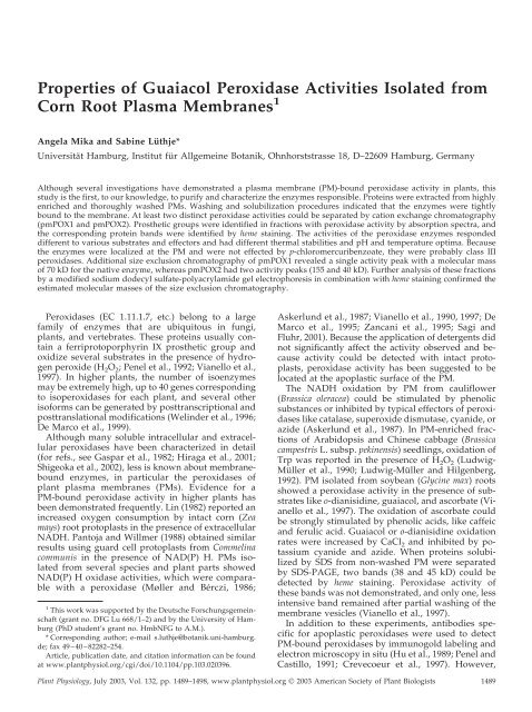 Properties of Guaiacol Peroxidase Activities ... - Plant Physiology