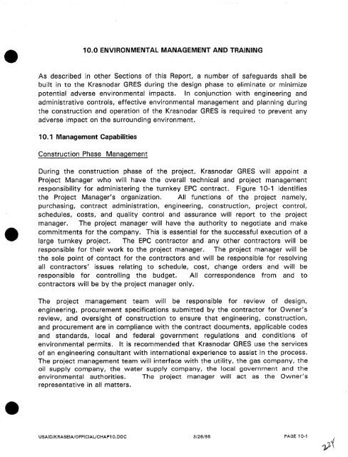 Krasnodar GRES Project Volume I11 Environmental Assessment