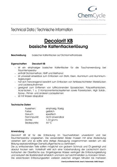 Technische Information - Decolorit KB - Poly-Chem AG