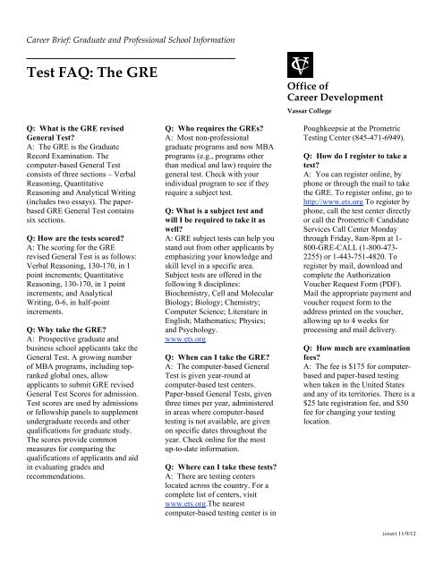 Test FAQ: The GRE - Vassar College Career Development Office