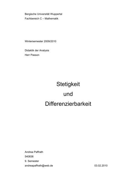 Stetigkeit und Differenzierbarkeit - psiquadrat