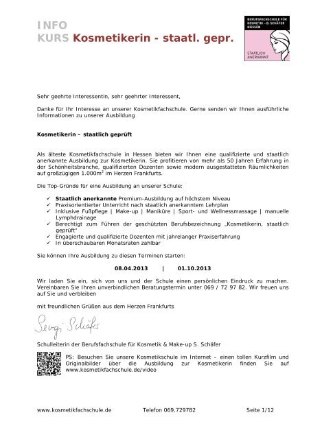 Informationsblatt als PDF - Kosmetikschule Schäfer