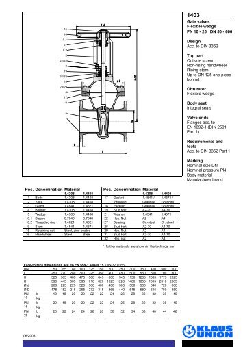 Gate valves Flexible wedge PN 10 - 25 DN 50 - 600 ... - Klaus Union