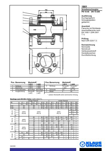 Scheibenschauglas PN 10-40 DN 15-200 Ausführung ... - Klaus Union