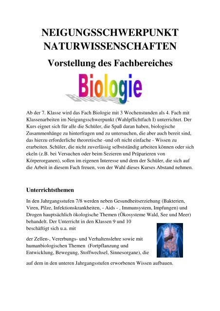 Wahlpflichtfach Biologie - Realschule Nettetal