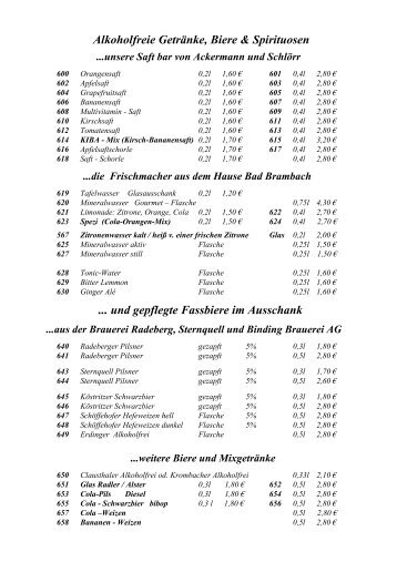 2012 Getränke Standart Saft Bier Spiri.p[...] - Restaurant und Pension