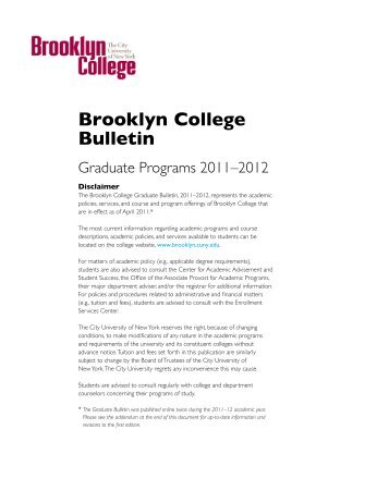 Graduate Bulletin 2011–2012 - Brooklyn College - CUNY