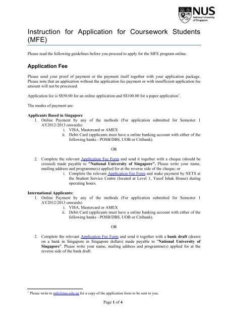 Instruction for Application for Coursework Students (MFE)