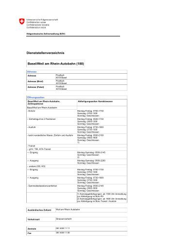 Dienststellenverzeichnis Basel/Weil am Rhein-Autobahn (180)