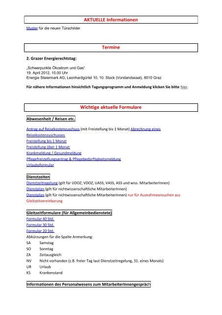 AKTUELLE Informationen Termine Wichtige aktuelle Formulare