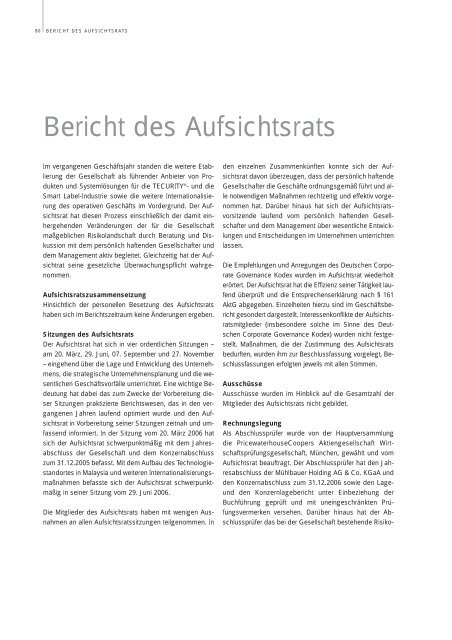 Download Geschäftsberichte 2006 - Mühlbauer AG