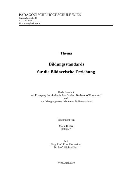 Thema Bildungsstandards für die Bildnerische Erziehung - Mozarteum