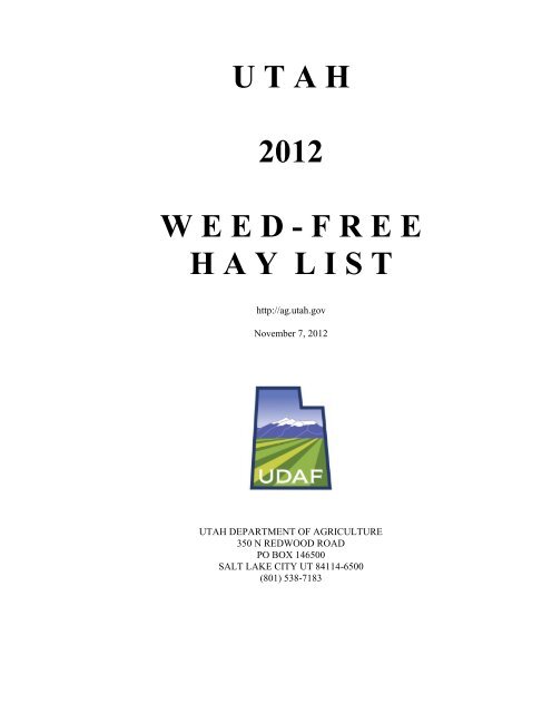 Weed-Free Hay List - Utah Department of Agriculture and Food ...