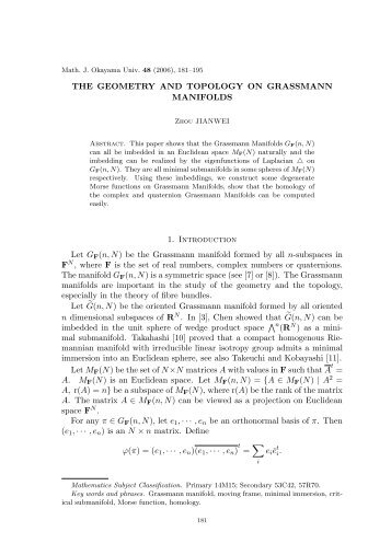 THE GEOMETRY AND TOPOLOGY ON GRASSMANN MANIFOLDS ...