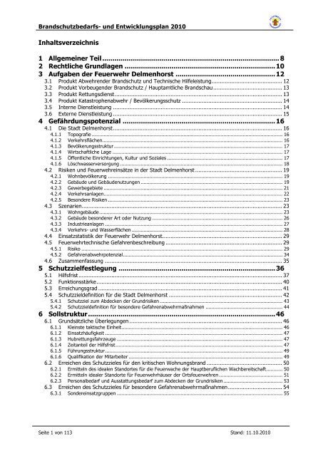 Brandschutzbedarfsplan - bei der Feuerwehr Delmenhorst