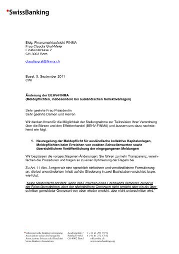 Eidg. Finanzmarktaufsicht FINMA Frau Claudia Graf-Meier ...