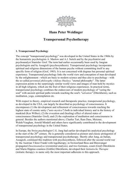 Hans Peter Weidinger Transpersonal Psychotherapy Holotrop At