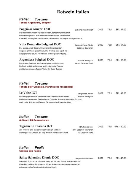 Rotwein Italien - Restaurant Florians Weinstube