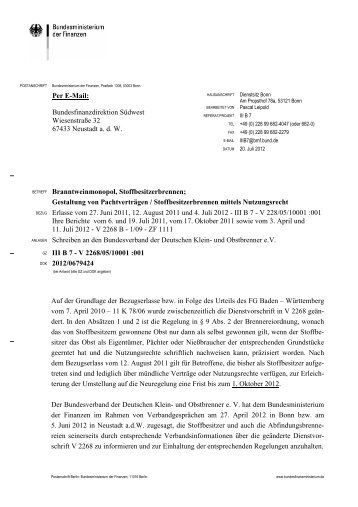 Per E-Mail: Bundesfinanzdirektion Südwest Wiesenstraße 32 67433 ...