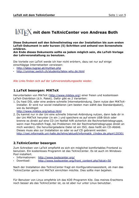 mit dem TeXnicCenter von Andreas Both